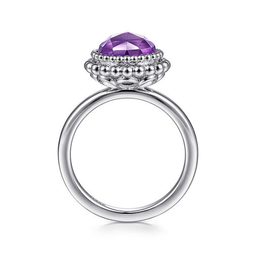 925 Sterling Silver Round Amethyst Bezel Set Ring with Bujukan Bead Halo - Shot 2