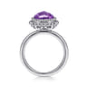 925 Sterling Silver Round Amethyst Bezel Set Ring with Bujukan Bead Halo
