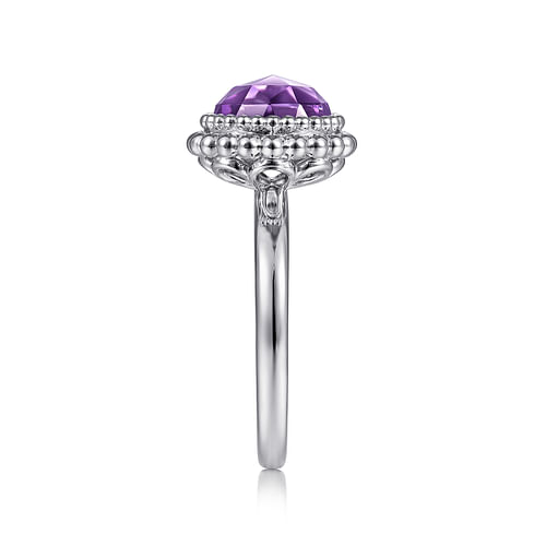 925 Sterling Silver Round Amethyst Bezel Set Ring with Bujukan Bead Halo - Shot 4