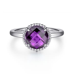925 Sterling Silver Round Amethyst Bujukan Ring