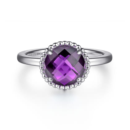 925 Sterling Silver Round Amethyst Bujukan Ring