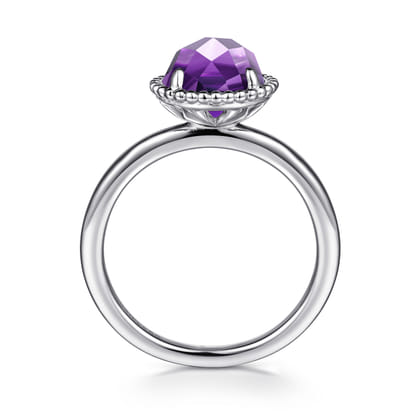 925 Sterling Silver Round Amethyst Bujukan Ring