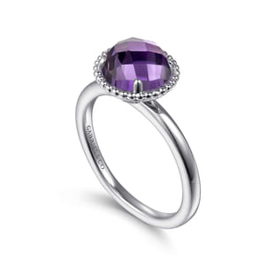 925 Sterling Silver Round Amethyst Bujukan Ring