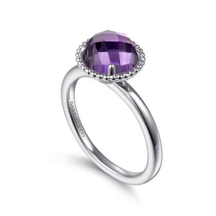 925 Sterling Silver Round Amethyst Bujukan Ring