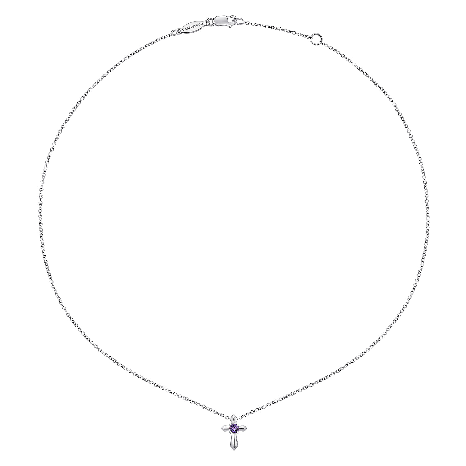 925 Sterling Silver Round Amethyst Cross Necklace - Shot 2