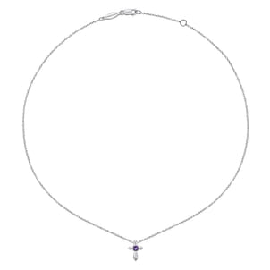 925 Sterling Silver Round Amethyst Cross Necklace