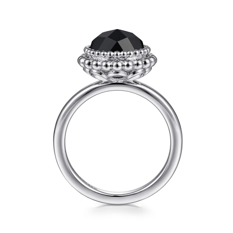 925 Sterling Silver Round Black Onyx Bezel Set Ring with Bujukan Bead Halo - Shot 2