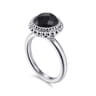 925 Sterling Silver Round Black Onyx Bezel Set Ring with Bujukan Bead Halo