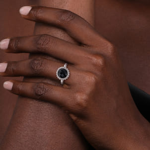 925 Sterling Silver Round Black Onyx Bezel Set Ring with Bujukan Bead Halo