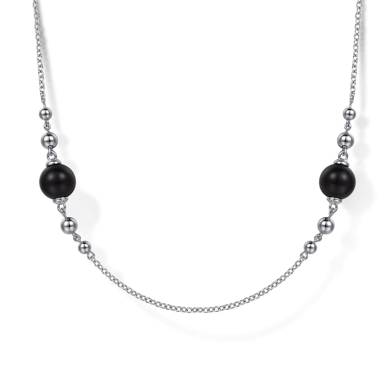 925 Sterling Silver Round Black Onyx Bujukan Necklace - Shot 1