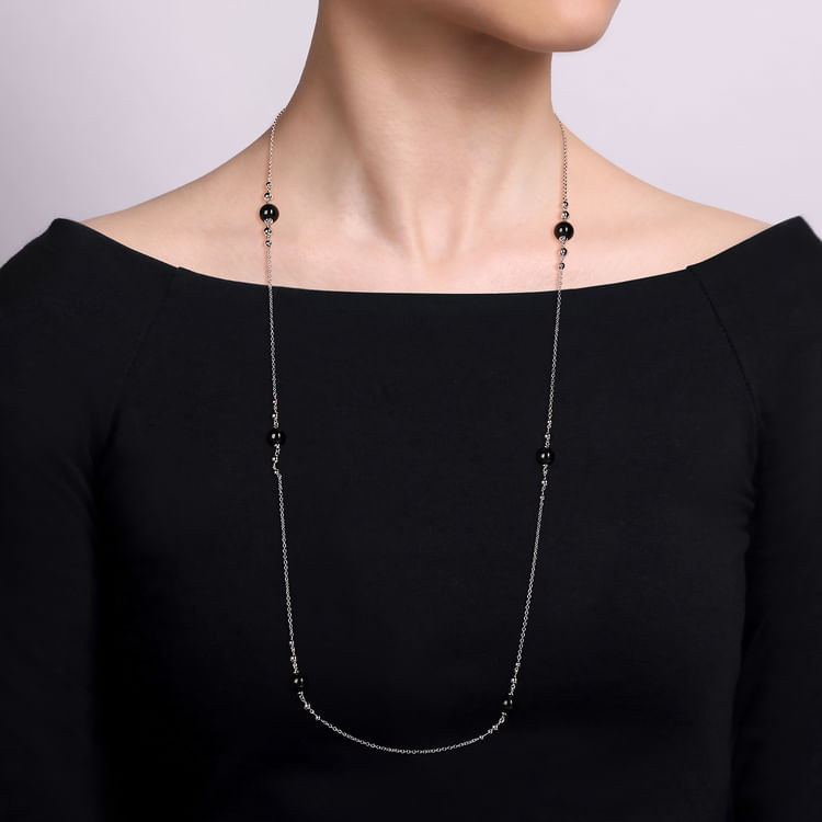 925 Sterling Silver Round Black Onyx Bujukan Necklace