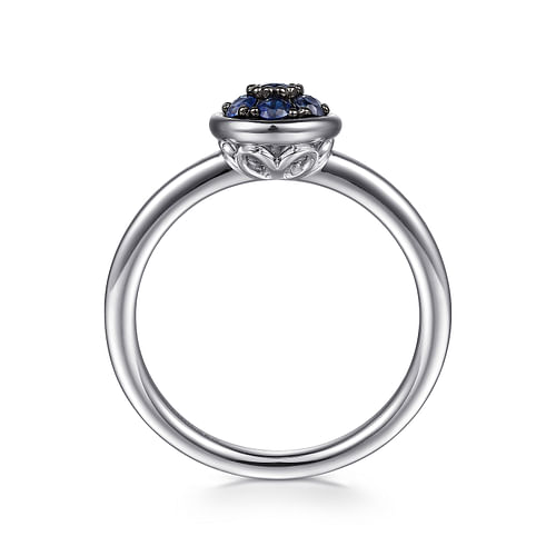 925 Sterling Silver Round Blue Sapphire Cluster Ring - Shot 2