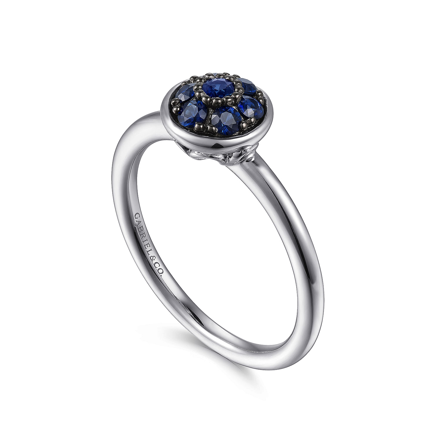 925 Sterling Silver Round Blue Sapphire Cluster Ring
