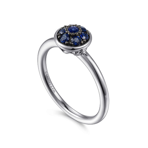 925 Sterling Silver Round Blue Sapphire Cluster Ring - Shot 3