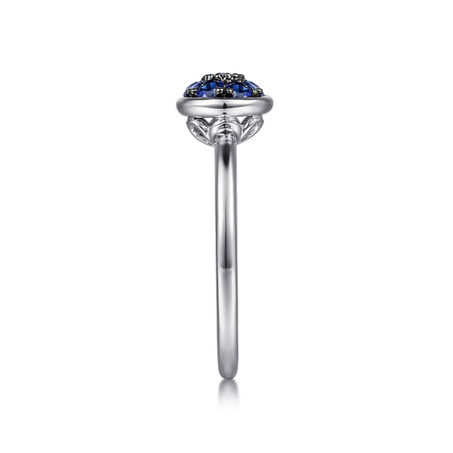 925 Sterling Silver Round Blue Sapphire Cluster Ring - Shot 4