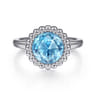 925 Sterling Silver Round Blue Topaz Bezel Set Ring with Bujukan Bead Halo