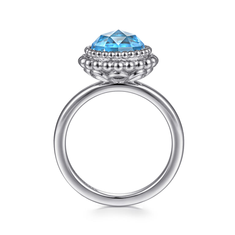925 Sterling Silver Round Blue Topaz Bezel Set Ring with Bujukan Bead Halo - Shot 2