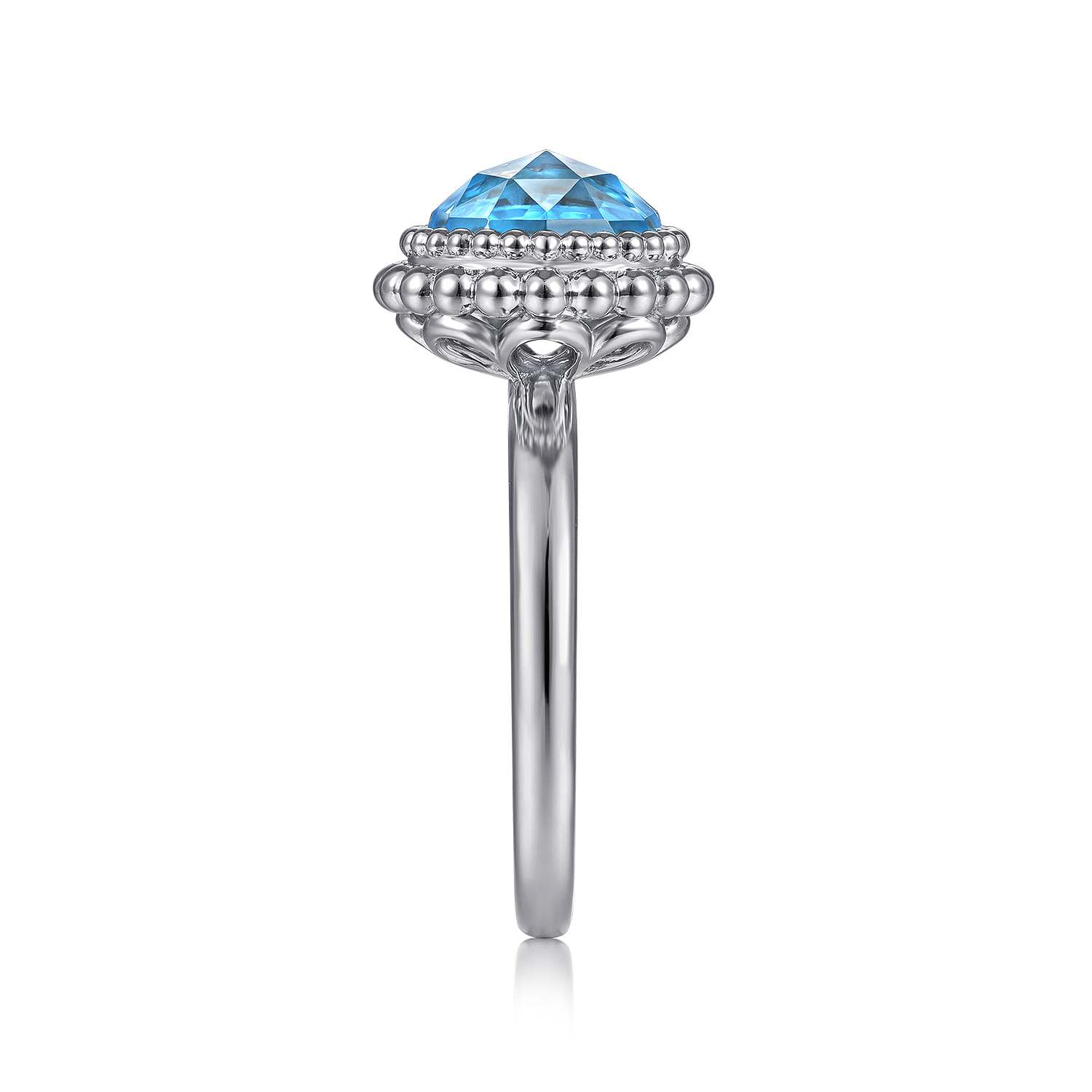 925 Sterling Silver Round Blue Topaz Bezel Set Ring with Bujukan Bead Halo - Shot 4