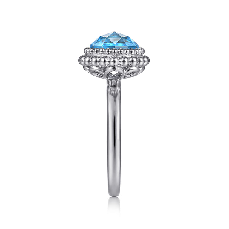 925 Sterling Silver Round Blue Topaz Bezel Set Ring with Bujukan Bead Halo - Shot 4