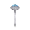 925 Sterling Silver Round Blue Topaz Bezel Set Ring with Bujukan Bead Halo