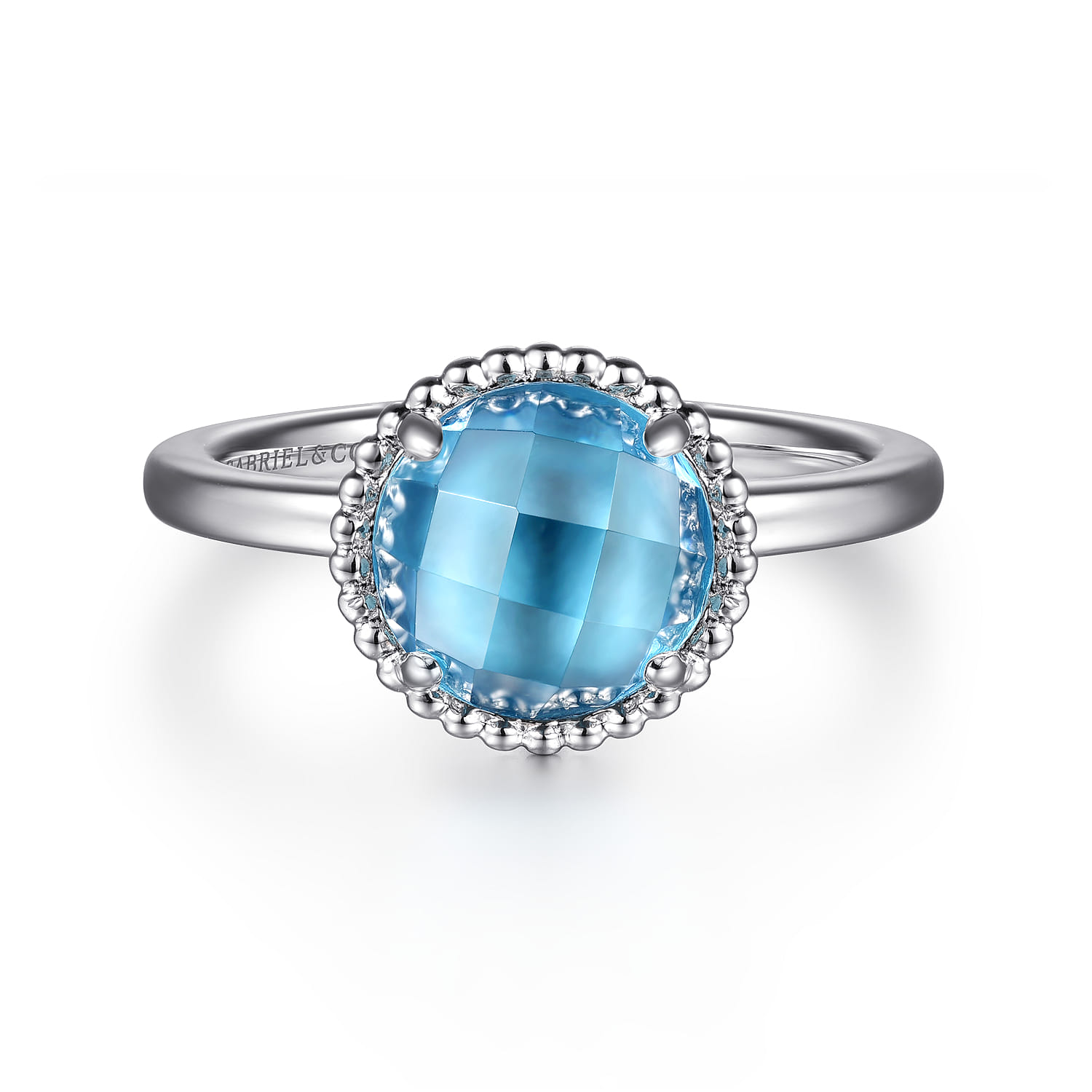 925 Sterling Silver Round Blue Topaz Bujukan Ring - Shot 1