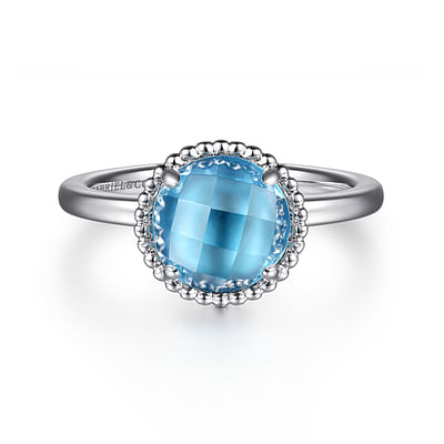 925 Sterling Silver Round Blue Topaz Bujukan Ring
