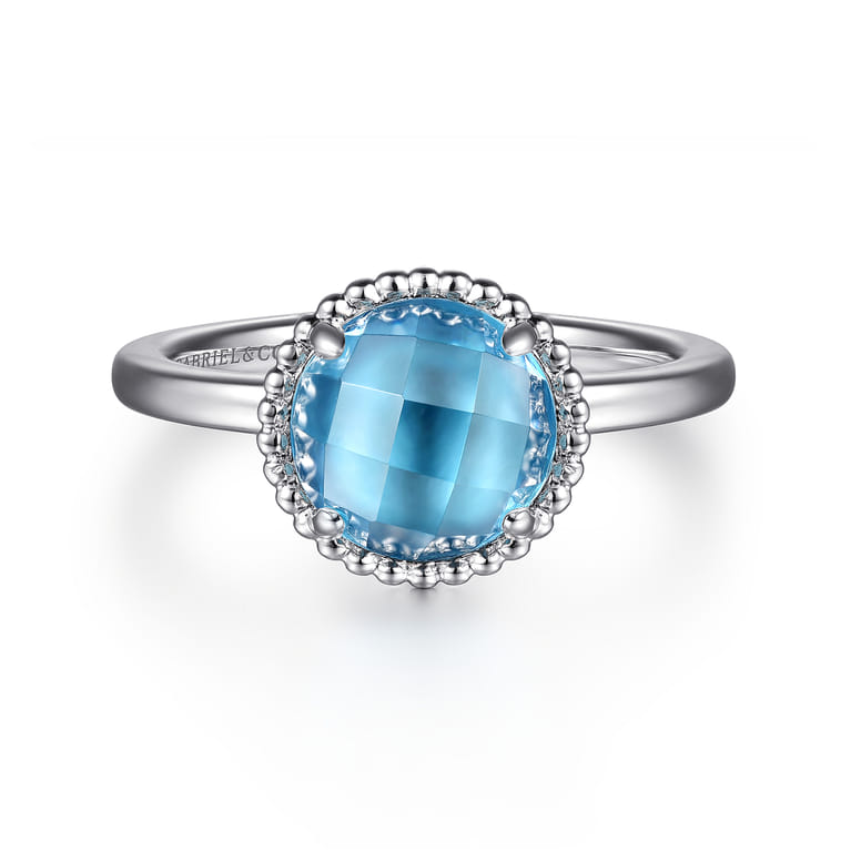 925 Sterling Silver Round Blue Topaz Bujukan Ring - Shot 1