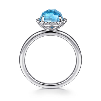 925 Sterling Silver Round Blue Topaz Bujukan Ring