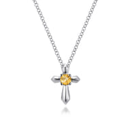 925 Sterling Silver Round Citrine Cross Necklace