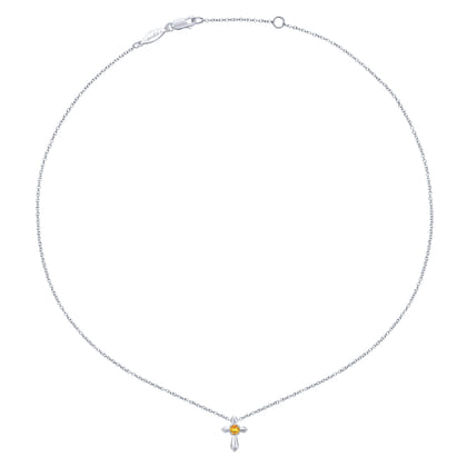 925 Sterling Silver Round Citrine Cross Necklace