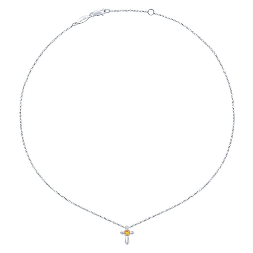925 Sterling Silver Round Citrine Cross Necklace - Shot 2