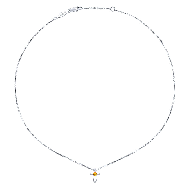 925 Sterling Silver Round Citrine Cross Necklace