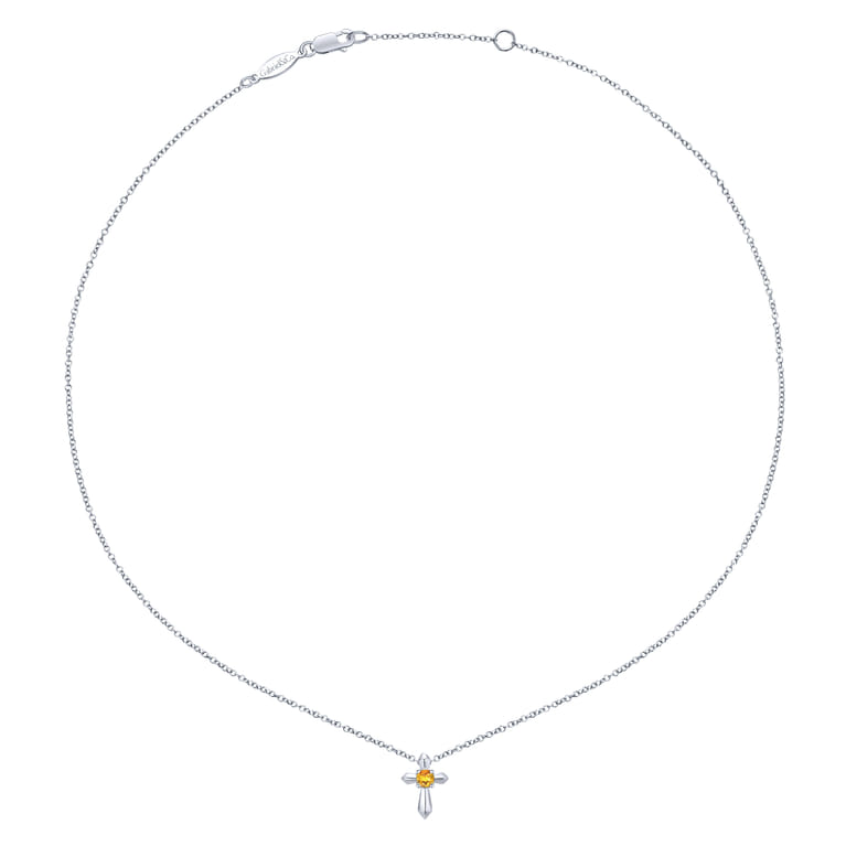 925 Sterling Silver Round Citrine Cross Necklace - Shot 2