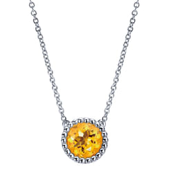 925 Sterling Silver Round Citrine Pendant Necklace