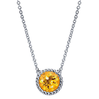 925 Sterling Silver Round Citrine Pendant Necklace