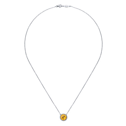 925 Sterling Silver Round Citrine Pendant Necklace - Shot 2