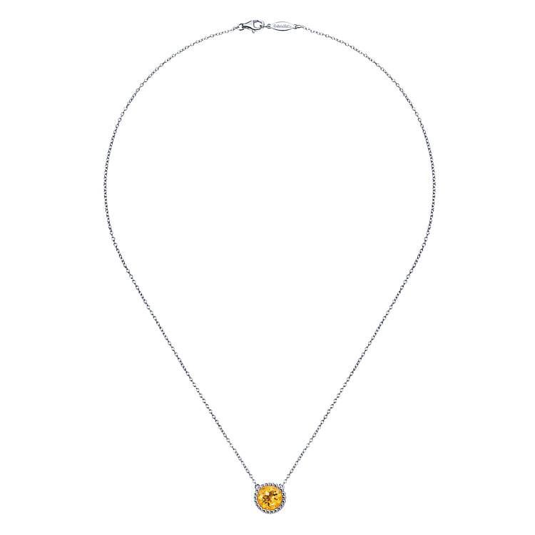 925 Sterling Silver Round Citrine Pendant Necklace