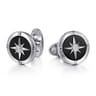 925 Sterling Silver Round Compass Cufflinks Diamond and Onyx - 0.09 ct