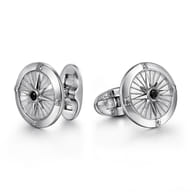925 Sterling Silver Round Compass Cufflinks with Black Spinel