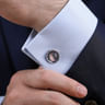 925 Sterling Silver Round Cufflinks with Faceted Black Mother of Pearl Stones