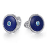 925 Sterling Silver Round Cufflinks with Swiss Blue Topaz and Lapis