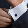 925 Sterling Silver Round Cufflinks with Swiss Blue Topaz and Lapis