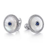 925 Sterling Silver Round Cufflinks with White Mother of Pearl and Sapphire