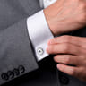 925 Sterling Silver Round Cufflinks with White Mother of Pearl and Sapphire