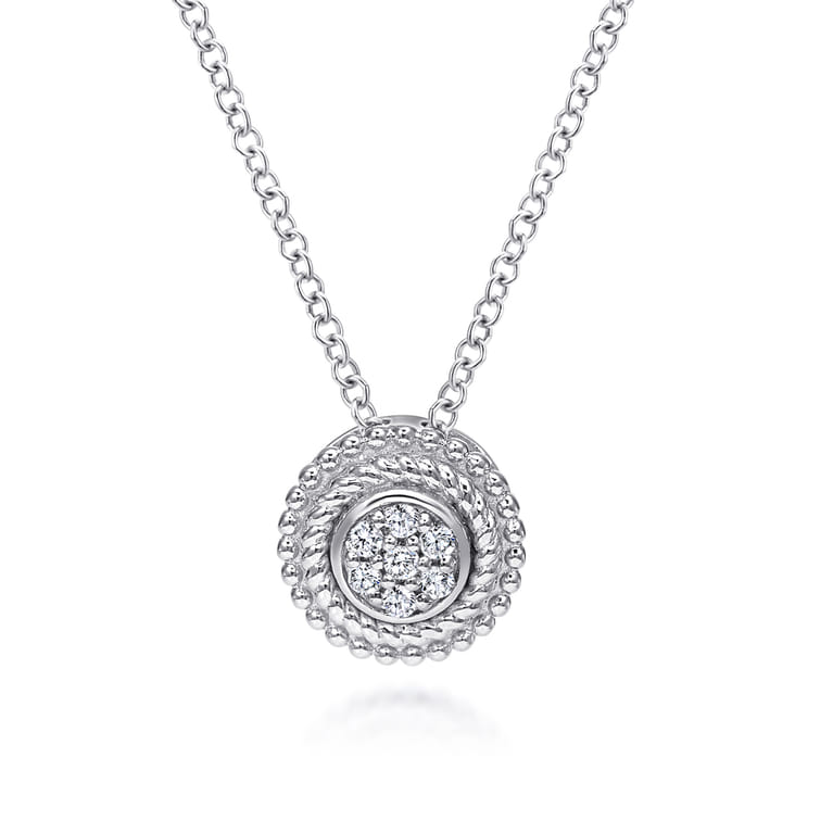 925 Sterling Silver Round Diamond Cluster Pendant Necklace - 0.05 ct - Shot 1