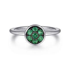 925 Sterling Silver Round Emerald Cluster Ring