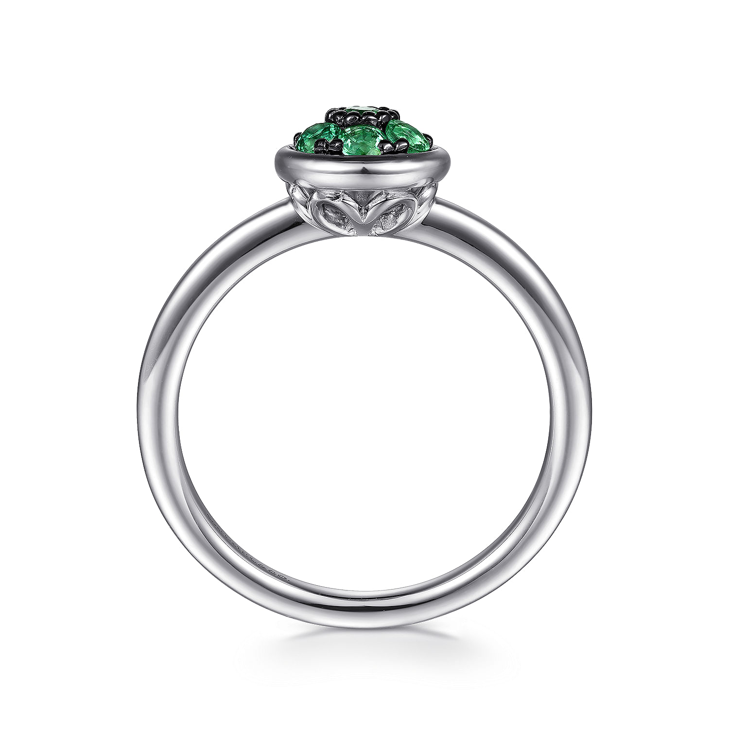 925 Sterling Silver Round Emerald Cluster Ring