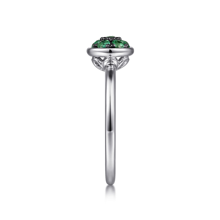 925 Sterling Silver Round Emerald Cluster Ring