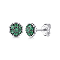 925 Sterling Silver Round Emerald Cluster Stud Earrings