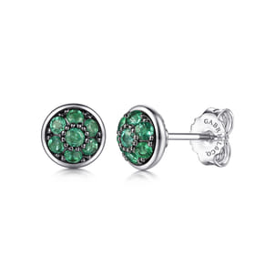 925 Sterling Silver Round Emerald Cluster Stud Earrings